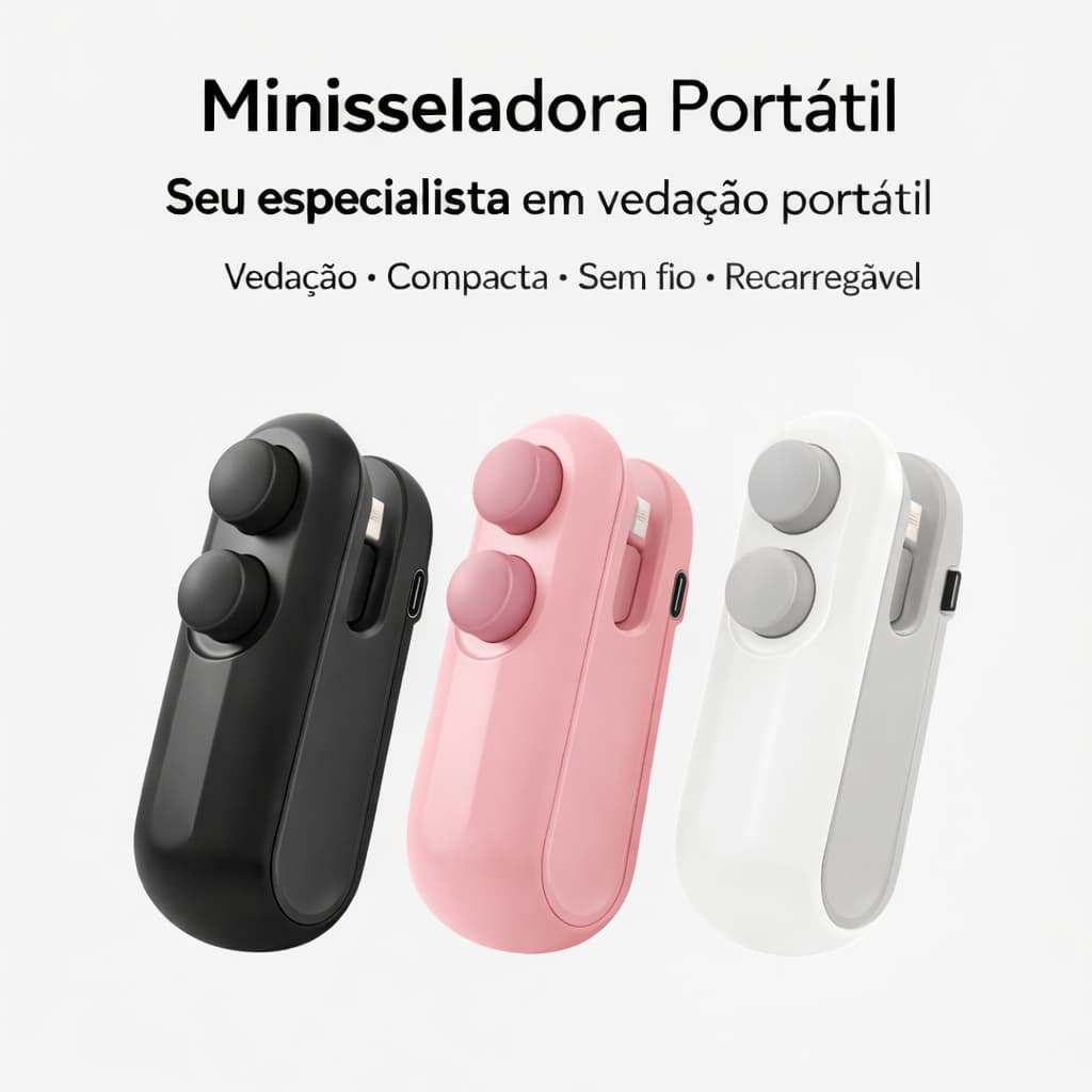 Mini Seladora Portátil 2 em 1 para Sacos Plásticos | Seladora de Alimentos Recarregável USB Elétrica