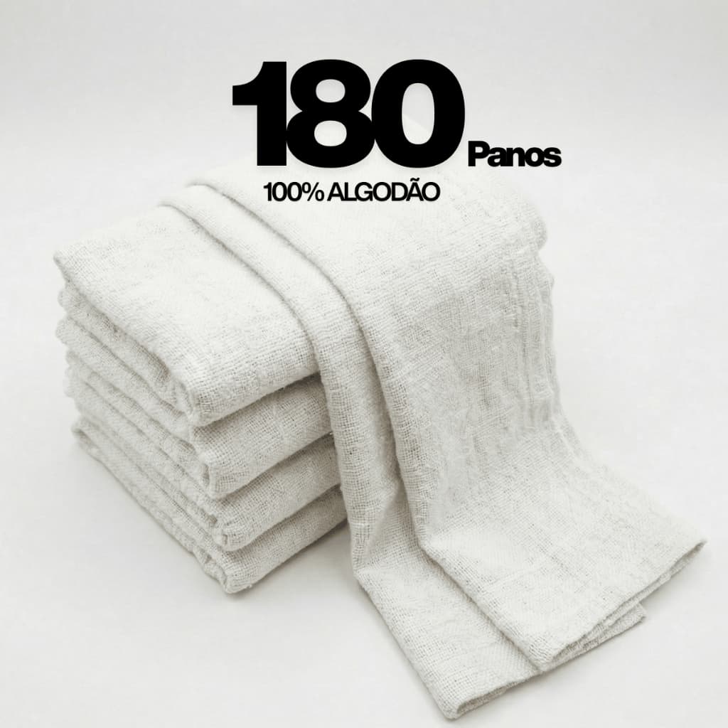 Kit 180 Panos De Chão Alvejado Branco 100% Algodão 62x42 Saco Duplo Costura Reforçada Atacado