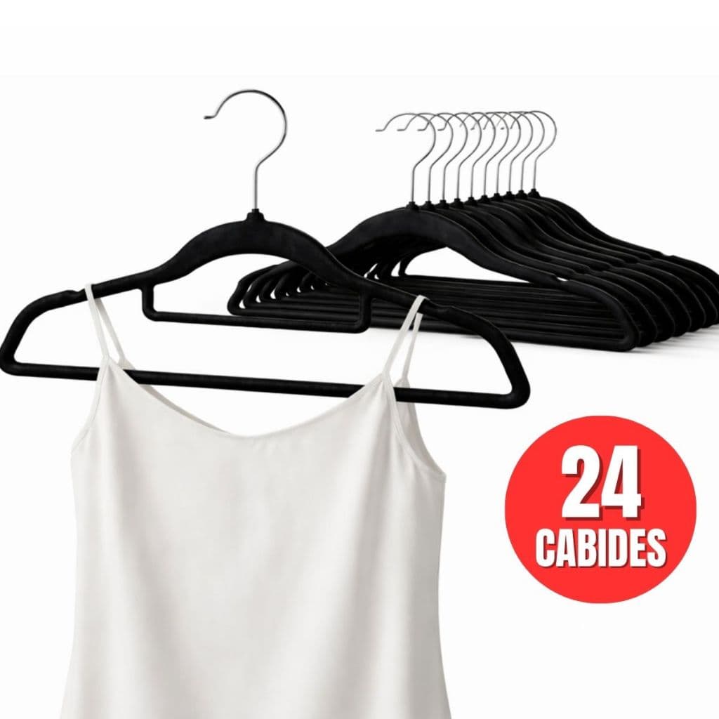 Kit com 24 Cabides de Veludo Organizador de Roupas Slim Antideslizante Gancho Giratório Prático Premium