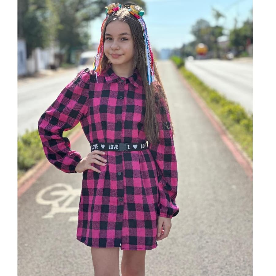 Vestido Chemise Infantil Juvenil  Xadrez  Flanelada Com Cint