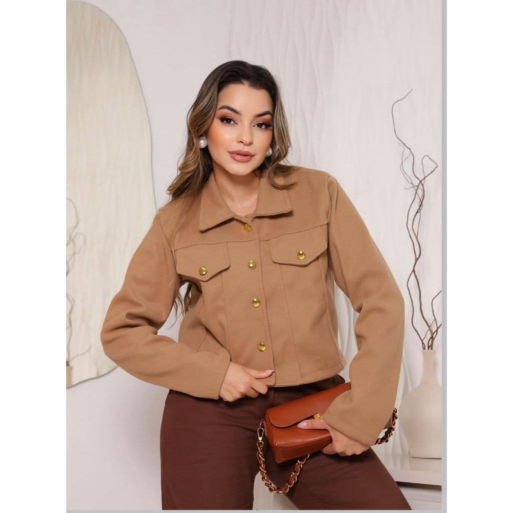 Jaqueta Feminina Lã Batida Casaco De Frio Moda Premium Slim detalhes em botão