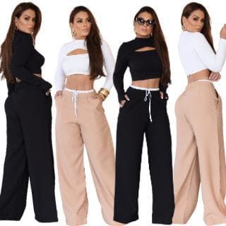 Calça Femenina Pantalona Soltinha Cós Duplo Tendência 20026