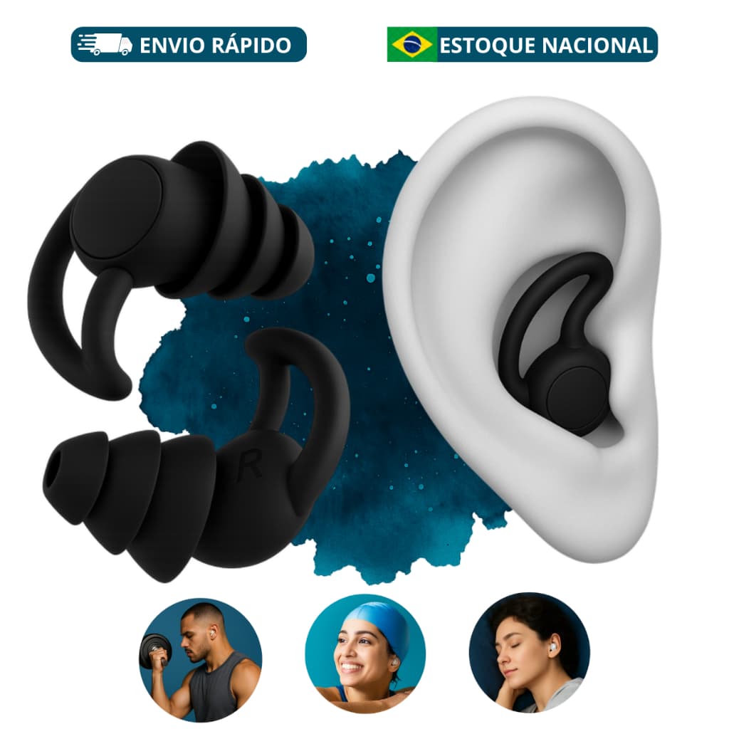 Tampão de Ouvido 3 Camadas Dormir Silicone Estudos Trabalho Natação Protetor Auricular Reutilizável