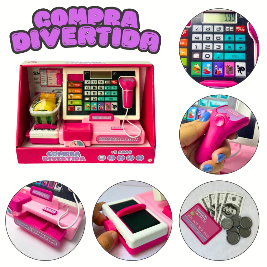 Caixa Registradora Infantil Completa Com Scanner Luz e Som Calculadora Real Brinquedo Educativo
