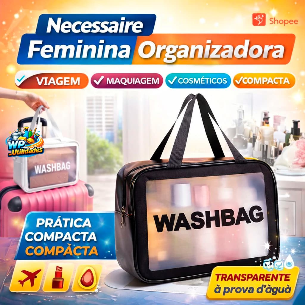 Necessaire Feminina Organizadora com Alça Porta Maquiagem Cosméticos Viagem Compacta