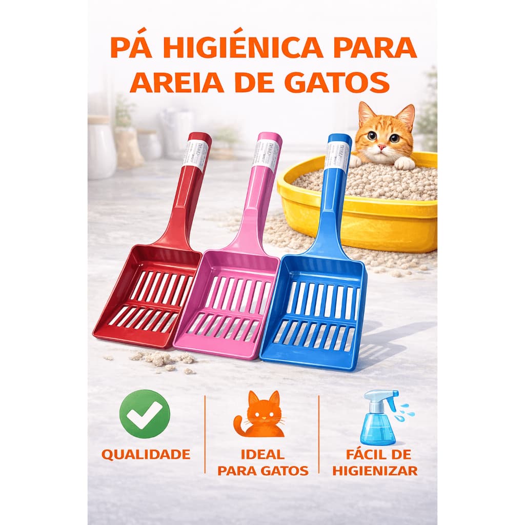 Pá Higiênica Para Areia de Gato – Peneira Plástica Resistente Para Limpeza de Caixa de Areia
