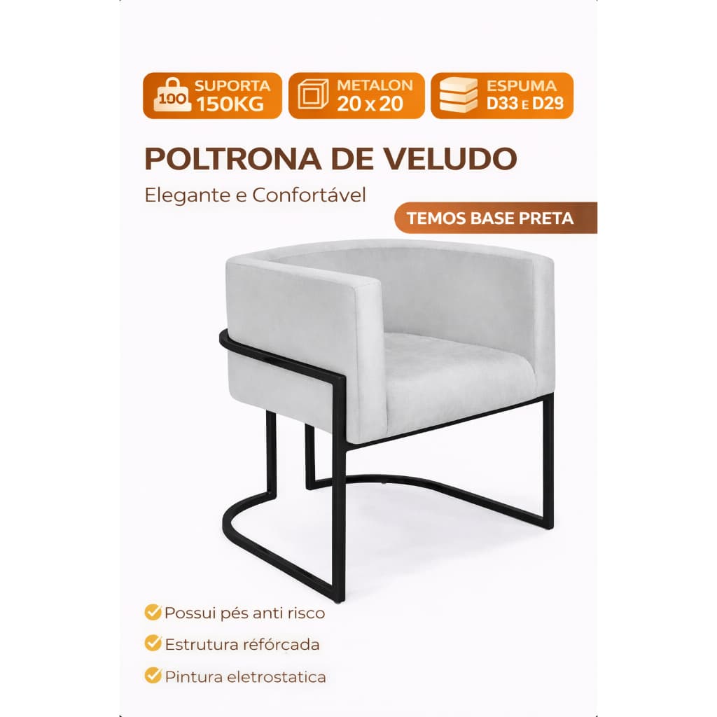 Poltrona para sala jantar cadeira escritório loja sala Lua Estofado em veludo decorativo