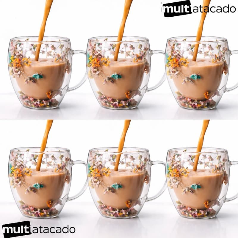 Conjunto 4,5,6,3,2 Xícaras Parede Dupla de Vidro 250 ML Jogo de Xicaras para Café Expresso Chá Cappuccino xícara de flor