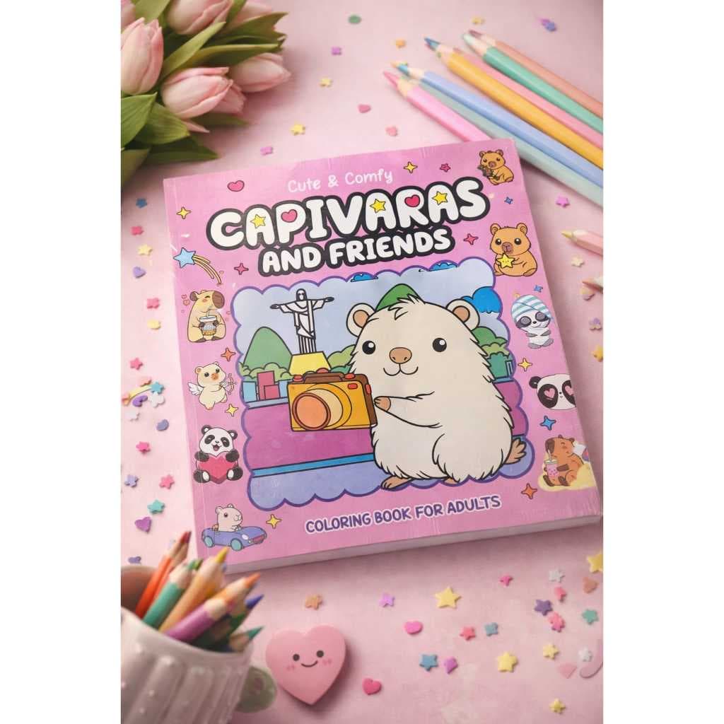 Livro de Colorir Adulto - Capivaras and Friends - Cute & Comfy | Desestresse Colorindo | Capivarinha