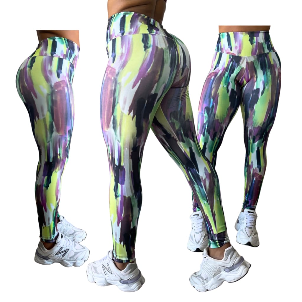 Calça Legging Feminina Estampada Abstrata Cintura Alta Academia Fitness Compressão