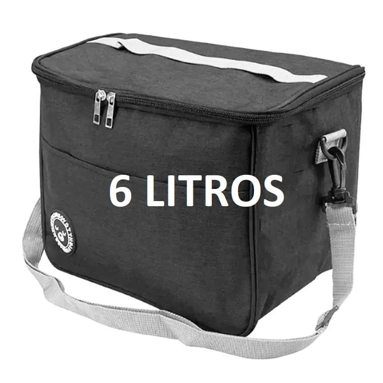 Lancheira CINZA 6 litros Térmica Bolsa Para Alimento Almoço Marmita Fitness, mala, maleta, mochila, cooler, conservado