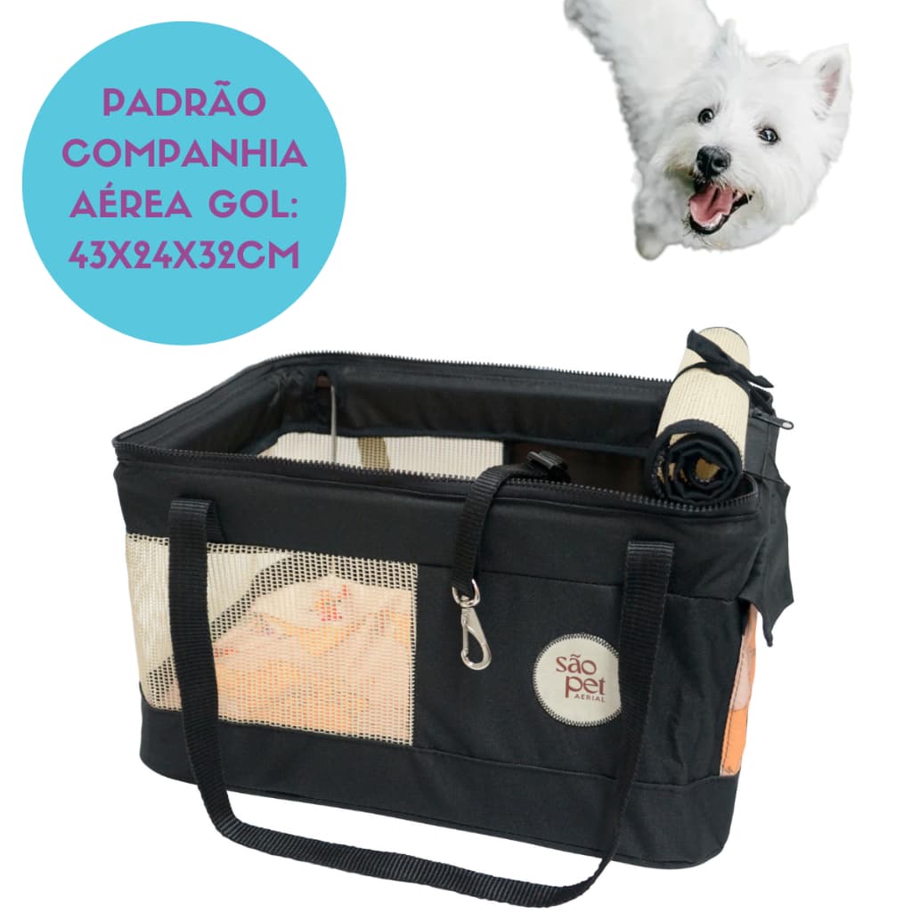 Bolsa Transporte Aéreo Cães e Gatos Cabine de Avião Gol São Pet Aerial Pet 43x32x24cm