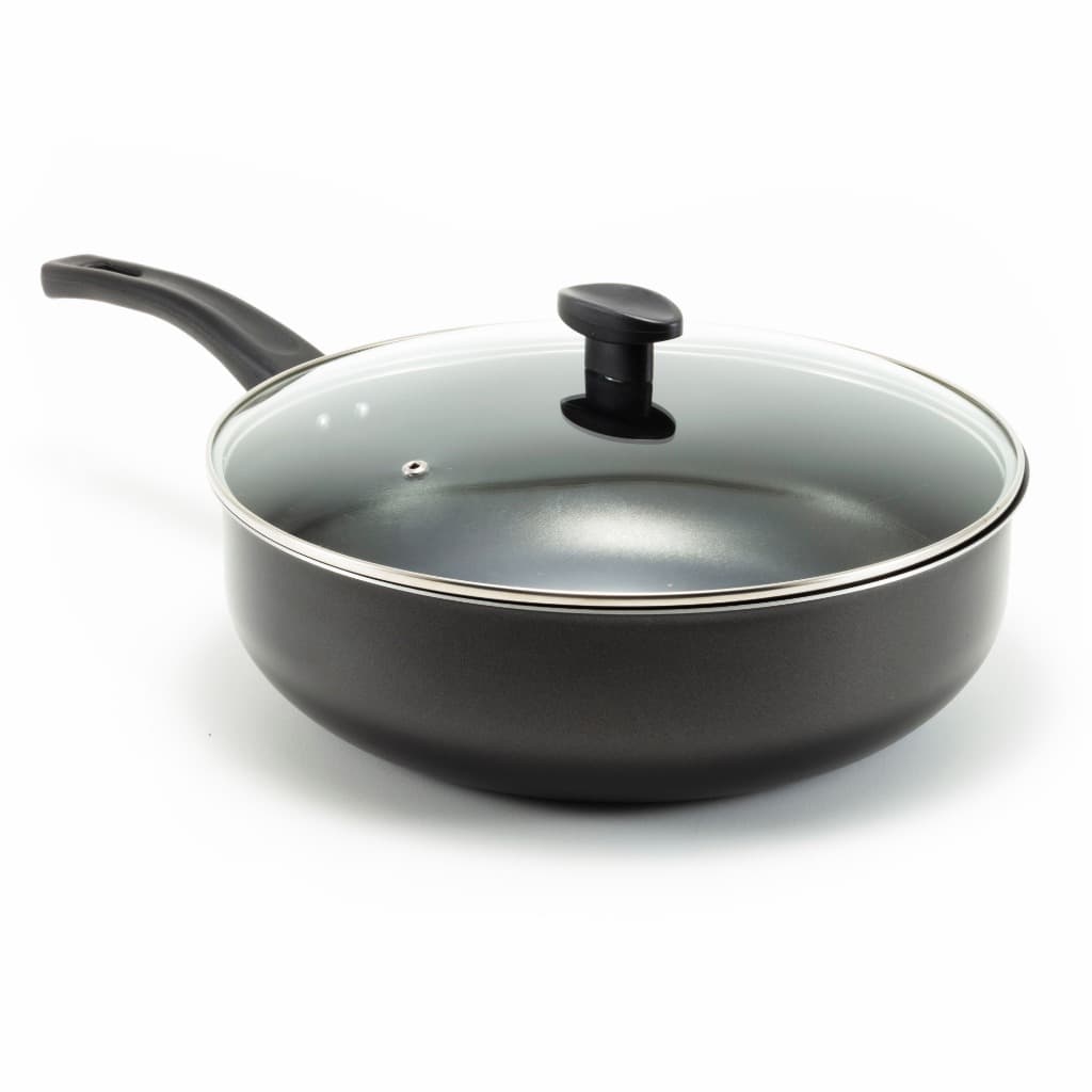Frigideira Alta Grande Antiaderente  Teflon 30 Cm Com Tampa De Vidro