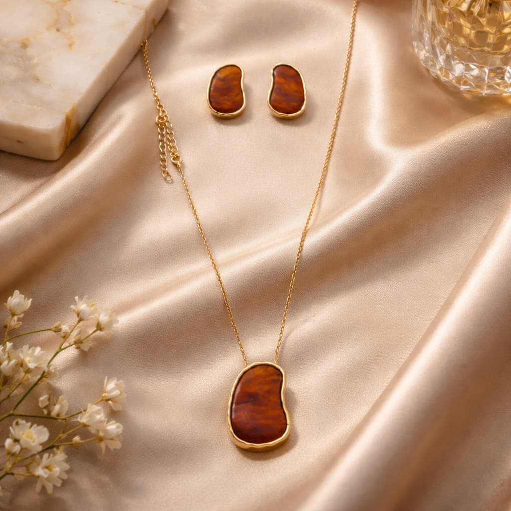 Conjunto Colar e Brincos Feminino Dourado Pedra Elegante Luxo Moda