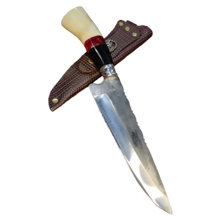 Faca Artesanal Rustica Cabo especial osso chifre Lamina de Aço carbono 8 polegadas Picanheira Gaucha