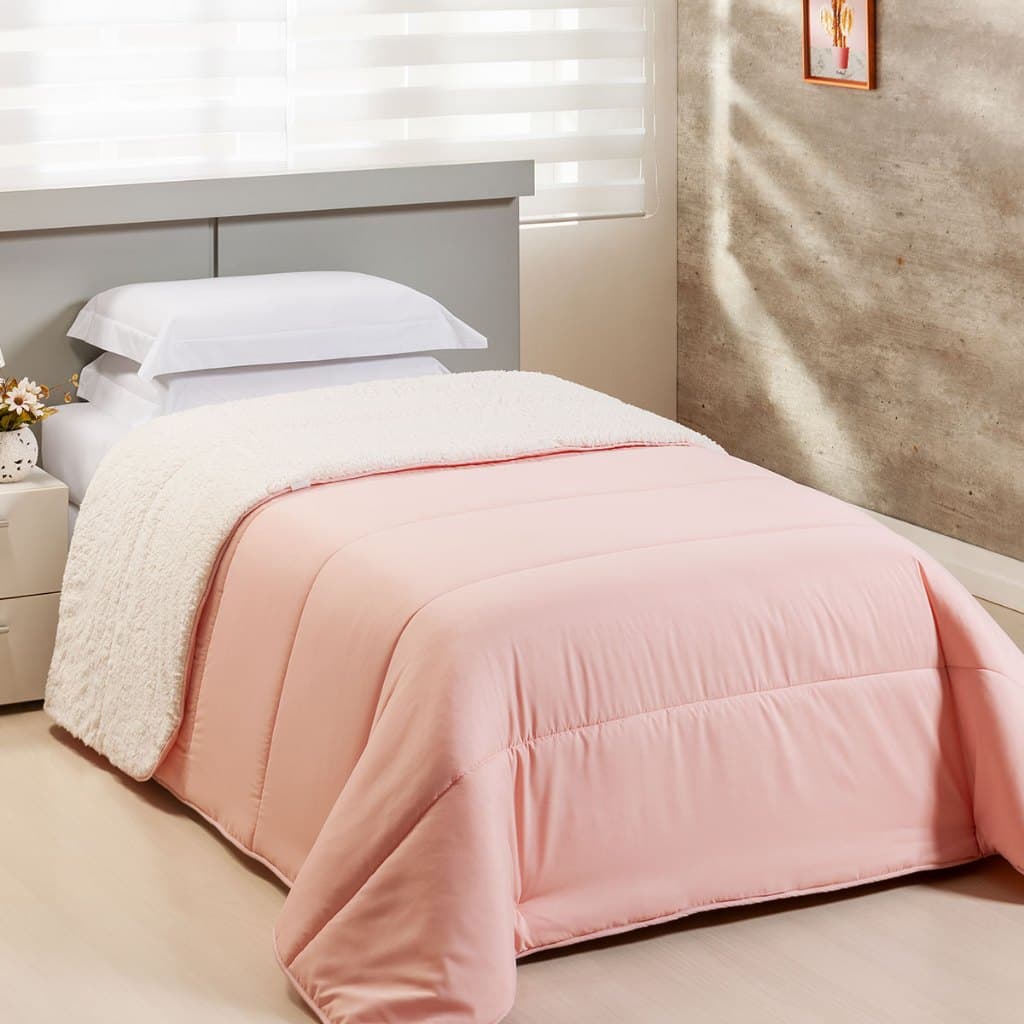 Coberdrom Flupy Sherpa Dupla Face Percal 200 Fios Super Quentinho Macio Cobertor Inverno Solteiro