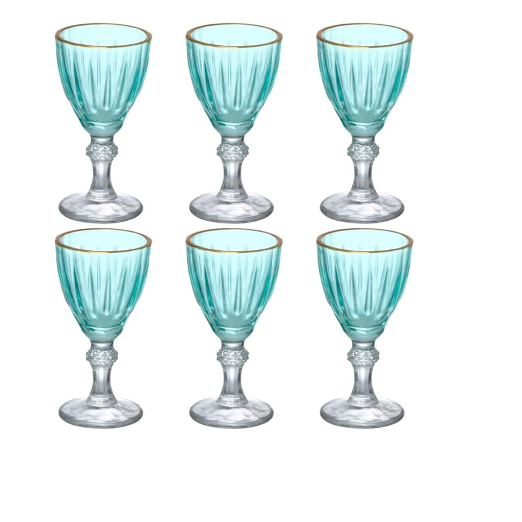 Jogo Taça de Licor Colorida Domi Azul Filete Dourado 55 ml Hauskraft
