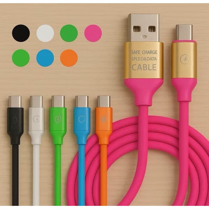 Cabo Carregador Rápido Silicone 2 Metros Colorido Usb Tipo C Colorido