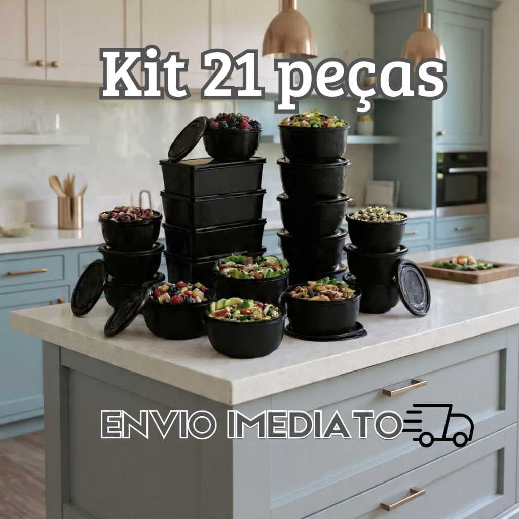 Kit 21 Potes de plástico --> LINHA PREMIUM -> jogo de marmitas fitness --> armazenar alimentos