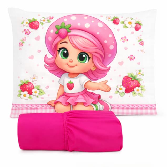 JOGO DE LENÇOL SOLTEIRO COM FRONHA ESTAMPADO MORANGUINHO 02 PEÇAS MICROPERCAL 400 FIOS INFANTIL TOQUE MACIO PROMOÇÃO !