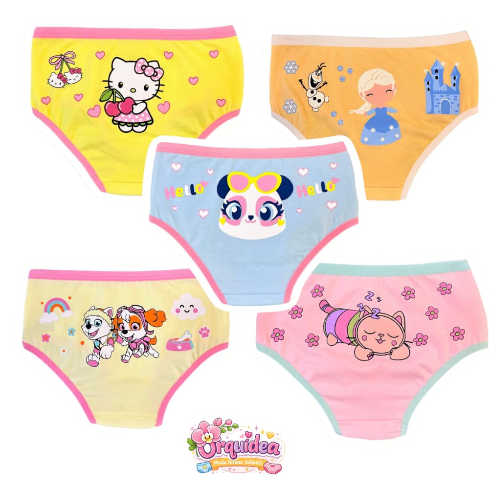 Kit Calcinhas Infantis Estampadas para Menina em Algodão Premium Macias e Confortáveis Sortidas