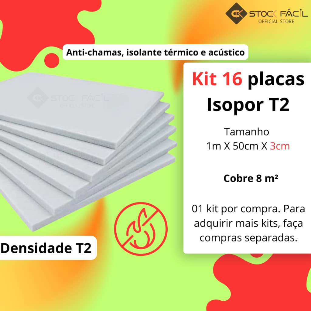 Isopor T2 3cm Kit com 16 Placas para Isolamento Térmico e Acústico