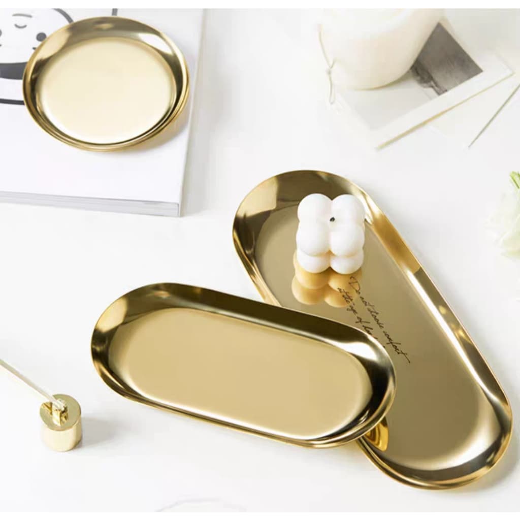 Bandeja Oval de Aço Inox Decorativa Organizador de Joias Maquiagem Talheres e Petiscos23x9.5