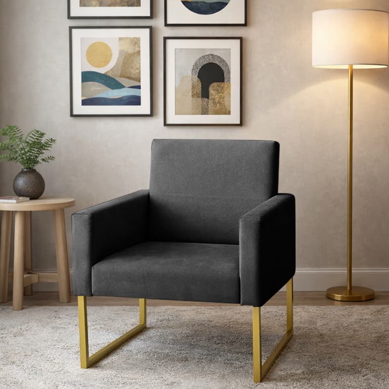 Poltrona Decorativa Nina Base de Ferro Dourado - LR DECOR