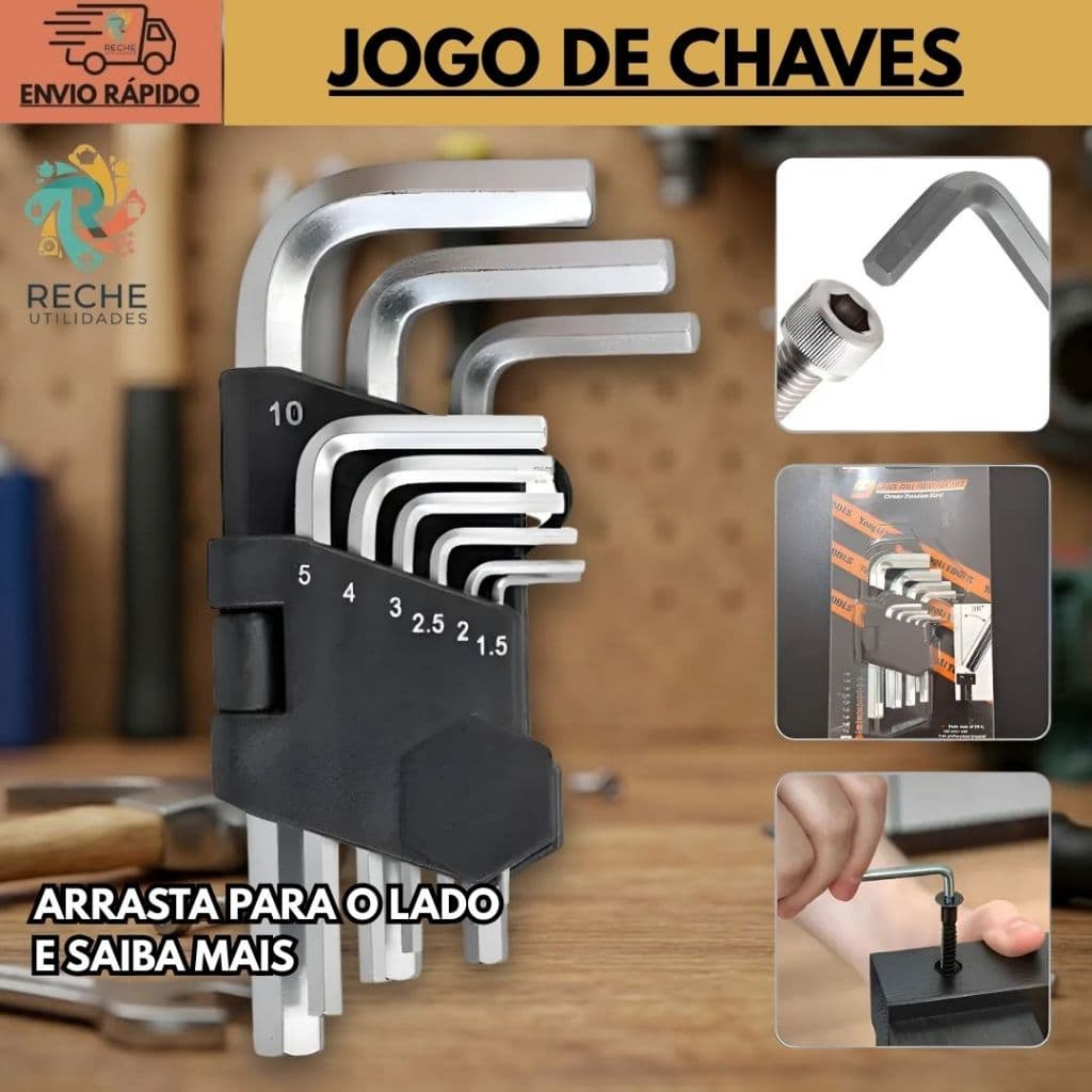 Jogo de chave allen curta kit com 9 peças de aço hexagonal L T10 até T50