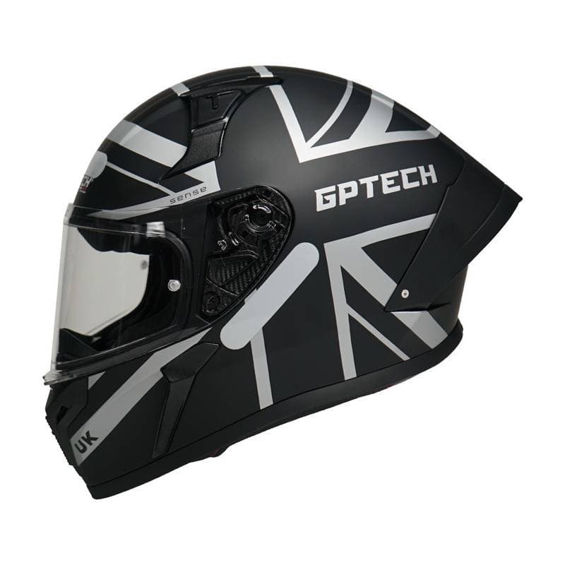 CAPACETE MOTOCICLISTA MOTO GP TECH SENSE UK FOSCO FECHADO ESPORTIVO PRETO-BRANCO CASCO ABS
