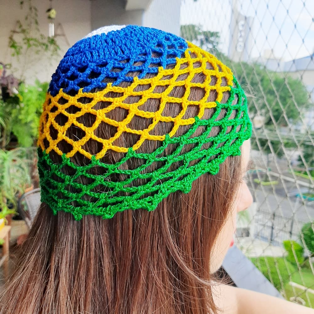 Headpiece de Crochê Touca Vazada Copa do Mundo Tendência Acessório Artesanal Feminino