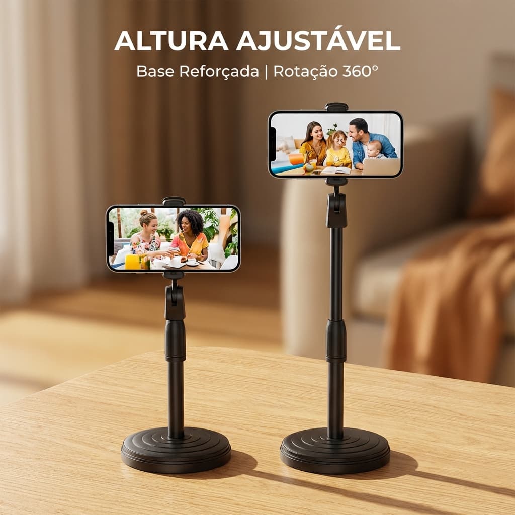 Suporte De Celular Ajustável 360° Para Mesa Gravação De Vídeos Lives Reuniões Altura Regulável Base Estável