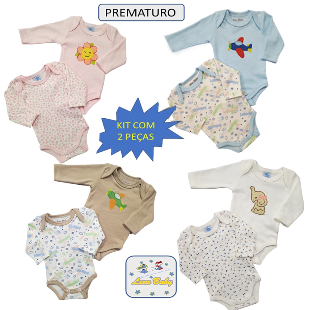 Kit com 2 Body Bebe Prematuro e Boneca Reborn Manga Longa LENE BABY