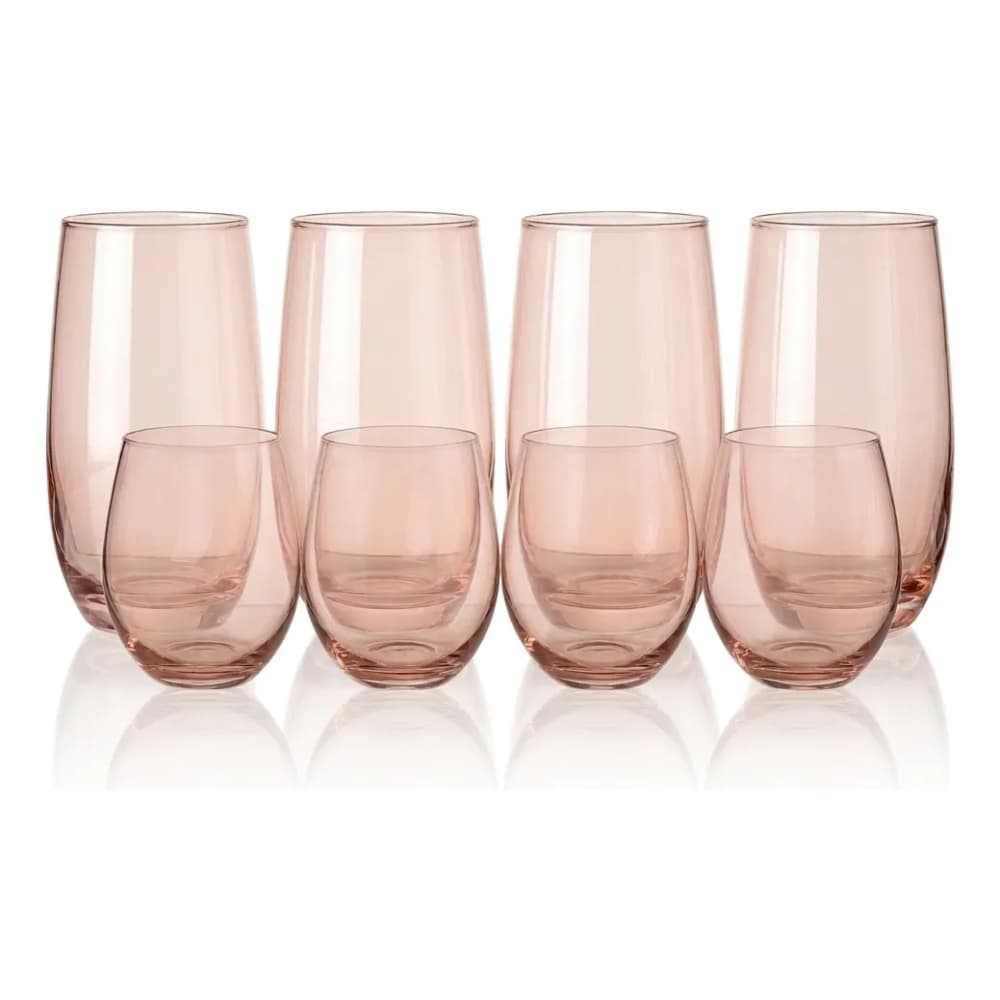 Kit 8 Copos De Vidro Apricot Damasco Suco Água Drink Damasco