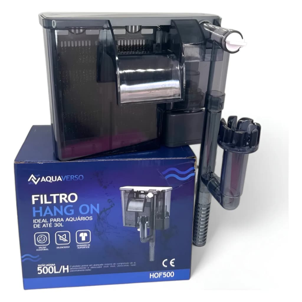 Filtro Externo Aquário Aquaverso HOF-500 Hang On 500L/H Silencioso