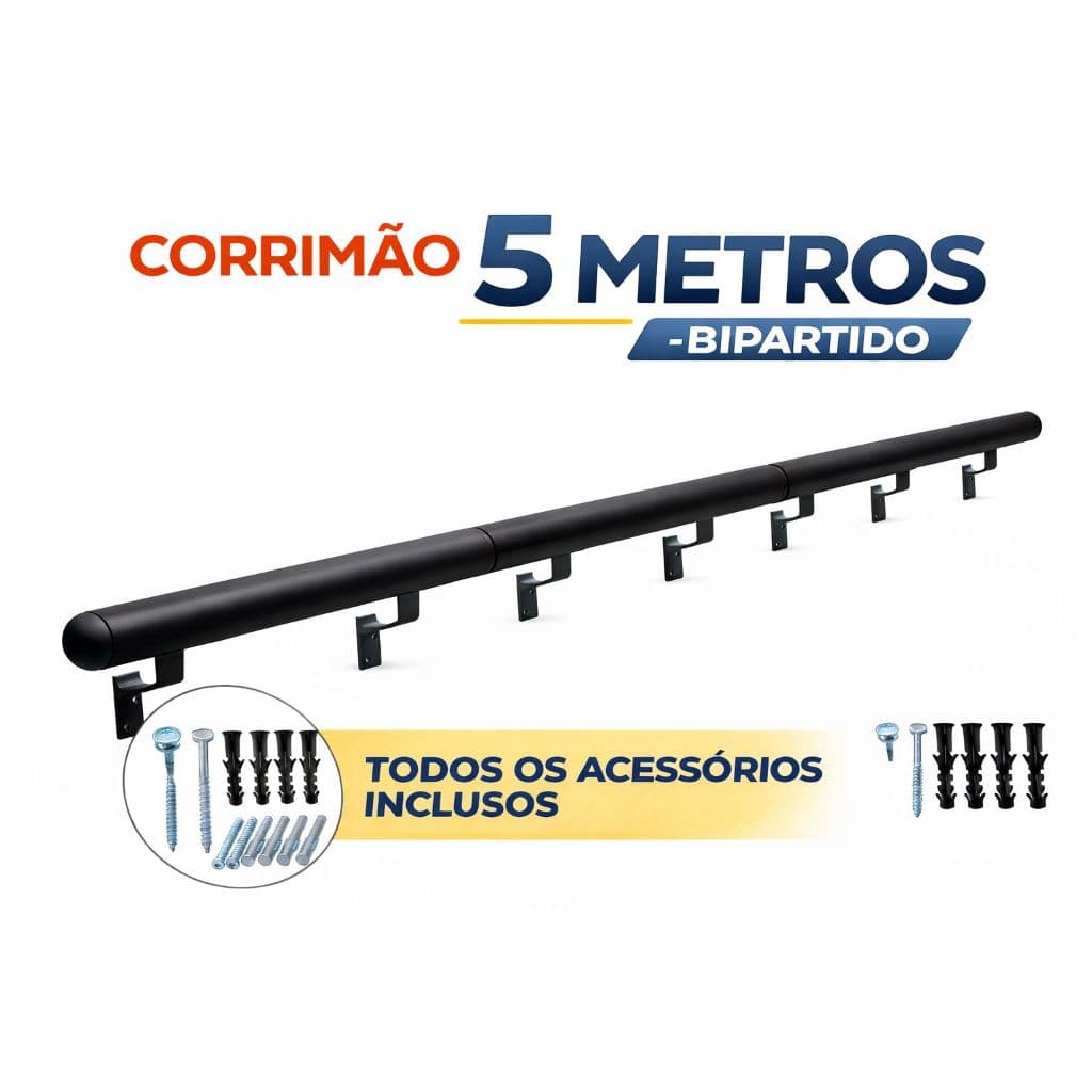 Corrimão Aluminio Modelo Redondo 5 Metros Bipartido Não Enferruja Área Interna e Área Externa.