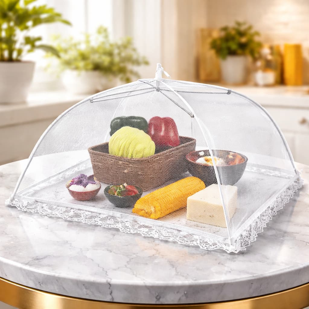 Protetor de Alimentos de Malha Collapsível - 40 cm - Branco, Protege com Elegância