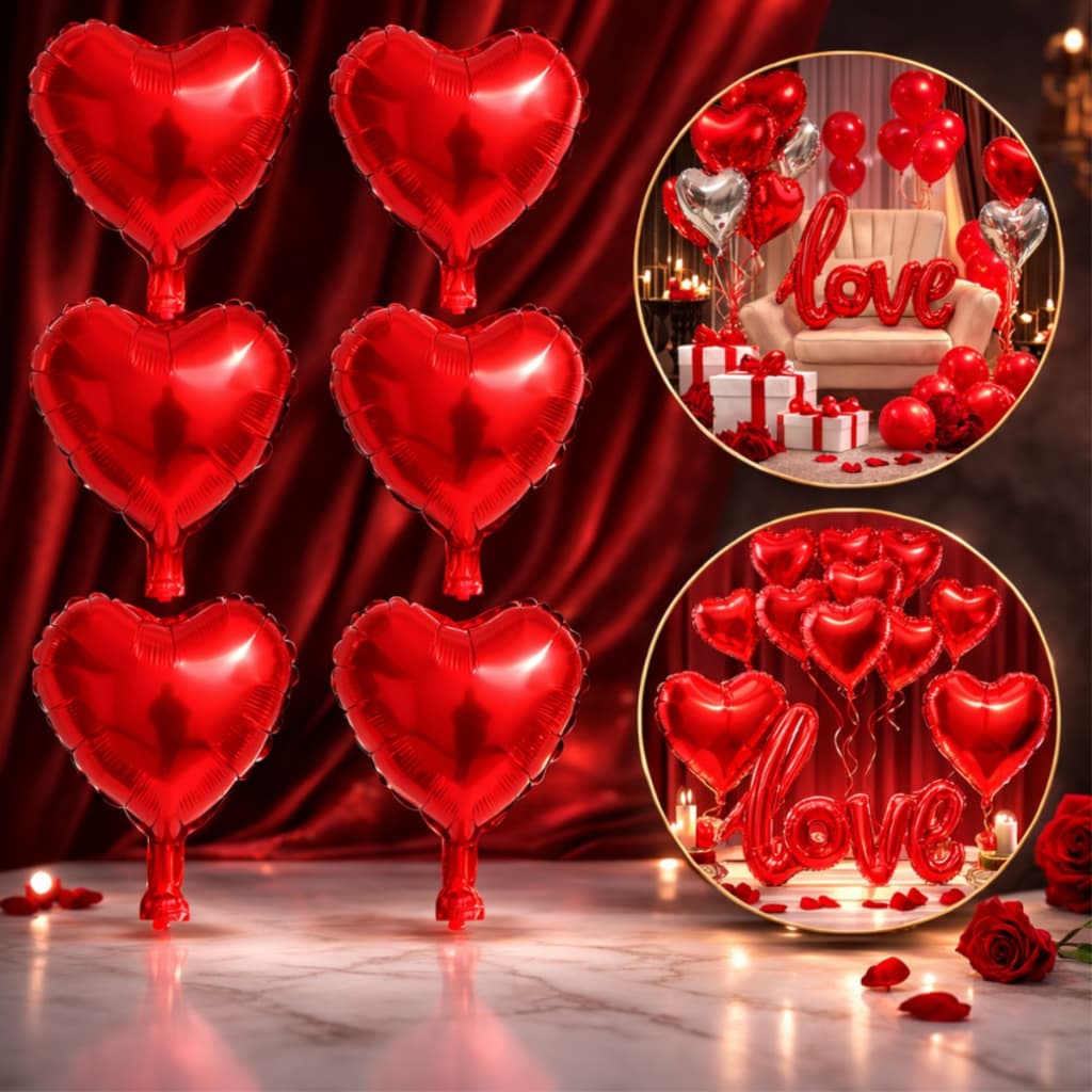 50 Mini Balão Metalizado Coração Vermelho 12cm 10 Polegadas Dia dos Namorados Casamento Dia das Mães Surpresa Romântica