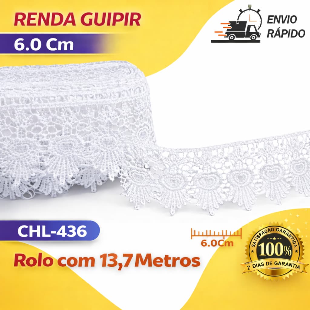 RENDA GUIPIR CHL-436 6.0 CM -  ROLO C/13.7 METROS