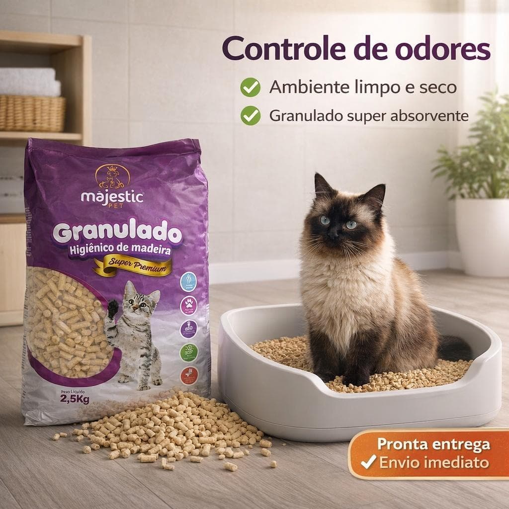 Granulado Higiênico de Madeira Biodegradável 2,5 Kg Para Pet Produto Natural Alta Absorção