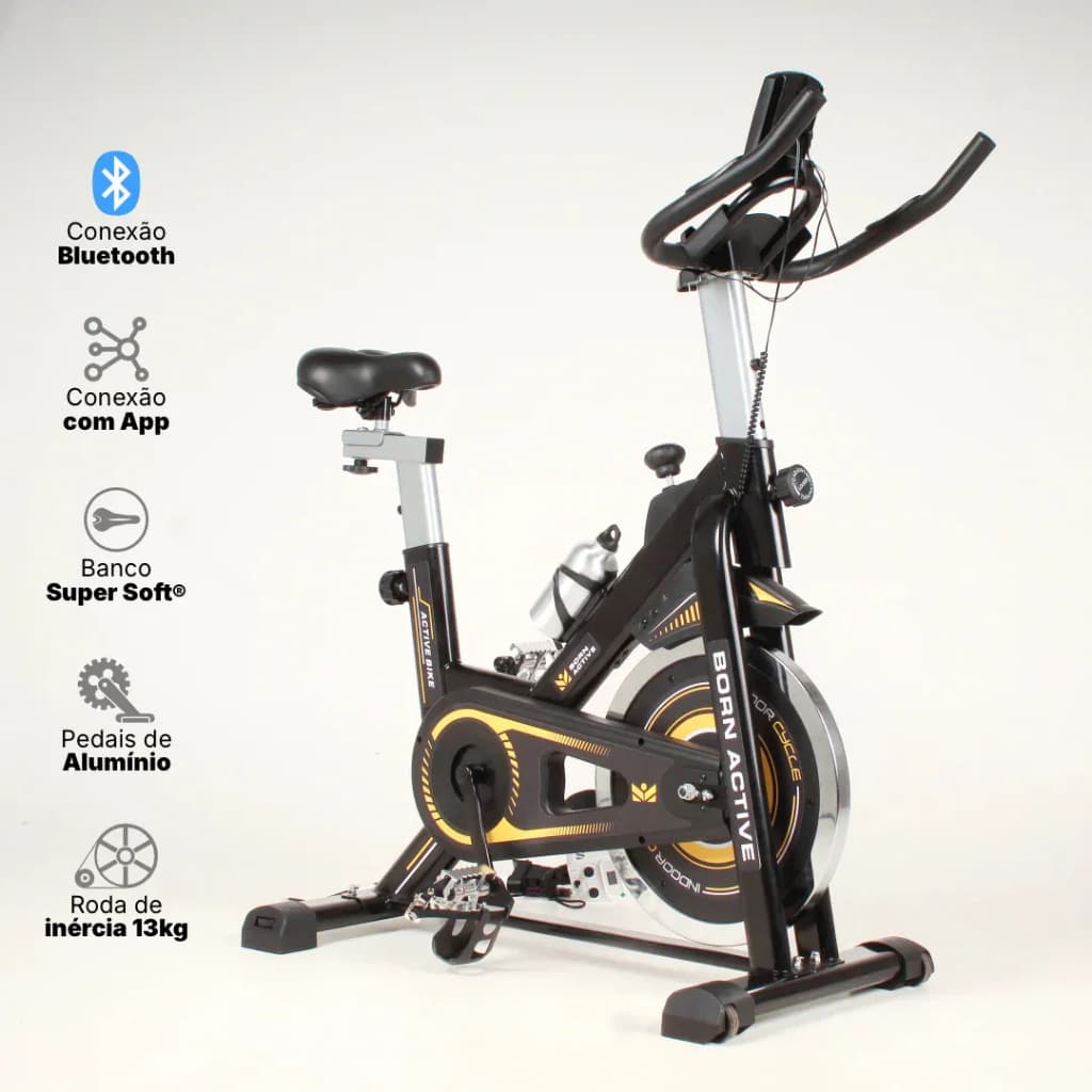 Bicicleta, Bike Com Bluetooth Ergométrica Spinning Academia Fitness Profissional 13 kg de Inércia 150kg Aplicativos