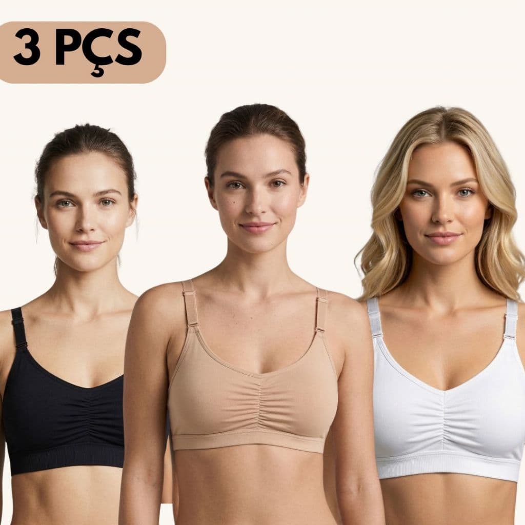Kit 3 Sutiã Reforçado Bojo Removível Alças Largas Modelo Top Conforto Sutien Top Feminino Sutian