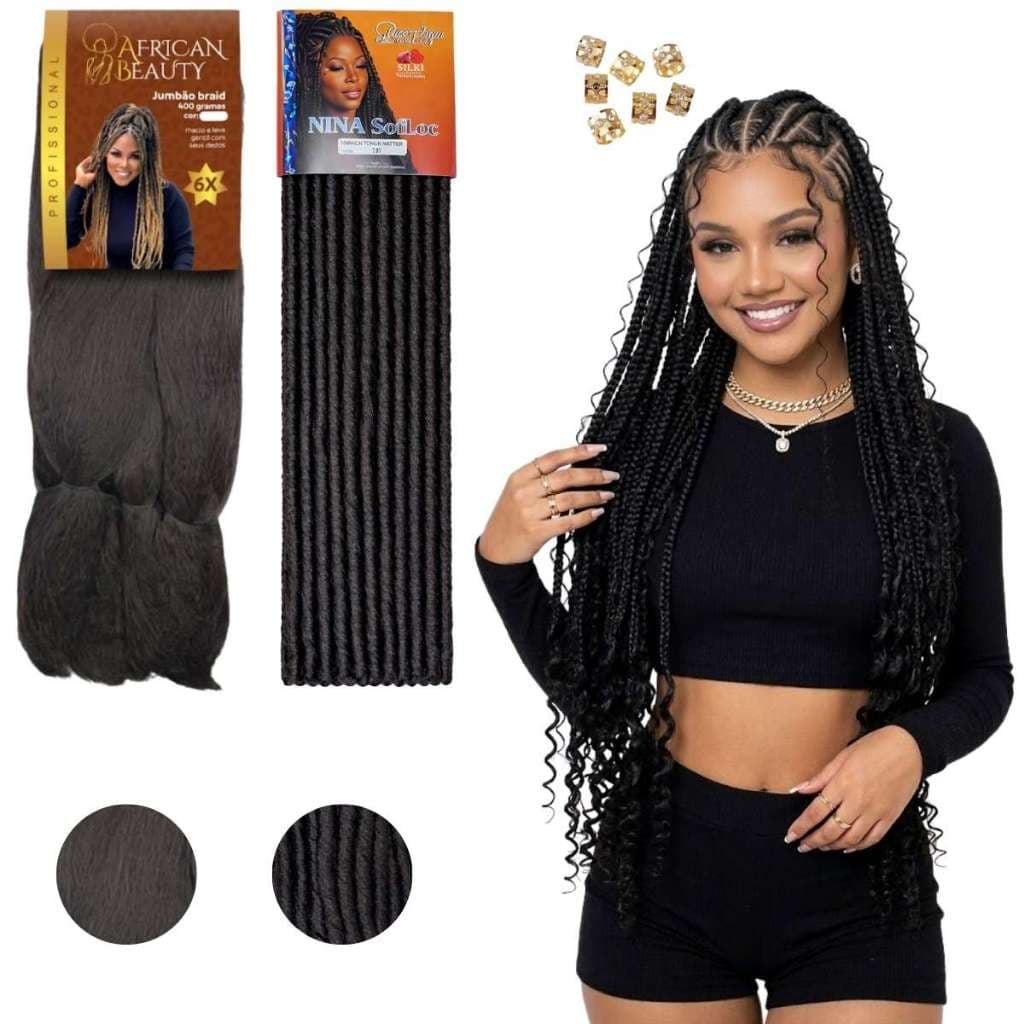 Kit Para Tranças Gypsy 1 Cabelo Jumbo 400gr 1 Nina Softex Box Braid