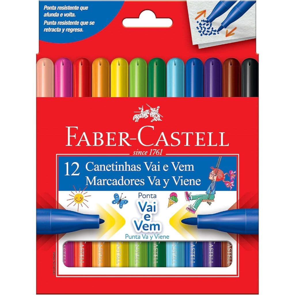 Caneta Canetinha Hidrográfica Vai e Vem 12 cores 150112VVZF Faber-Castell