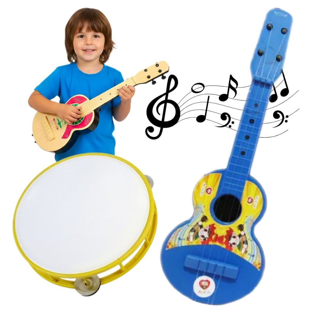 Kit Musical Infantil Brinquedo Viola + Pandeiro Criança