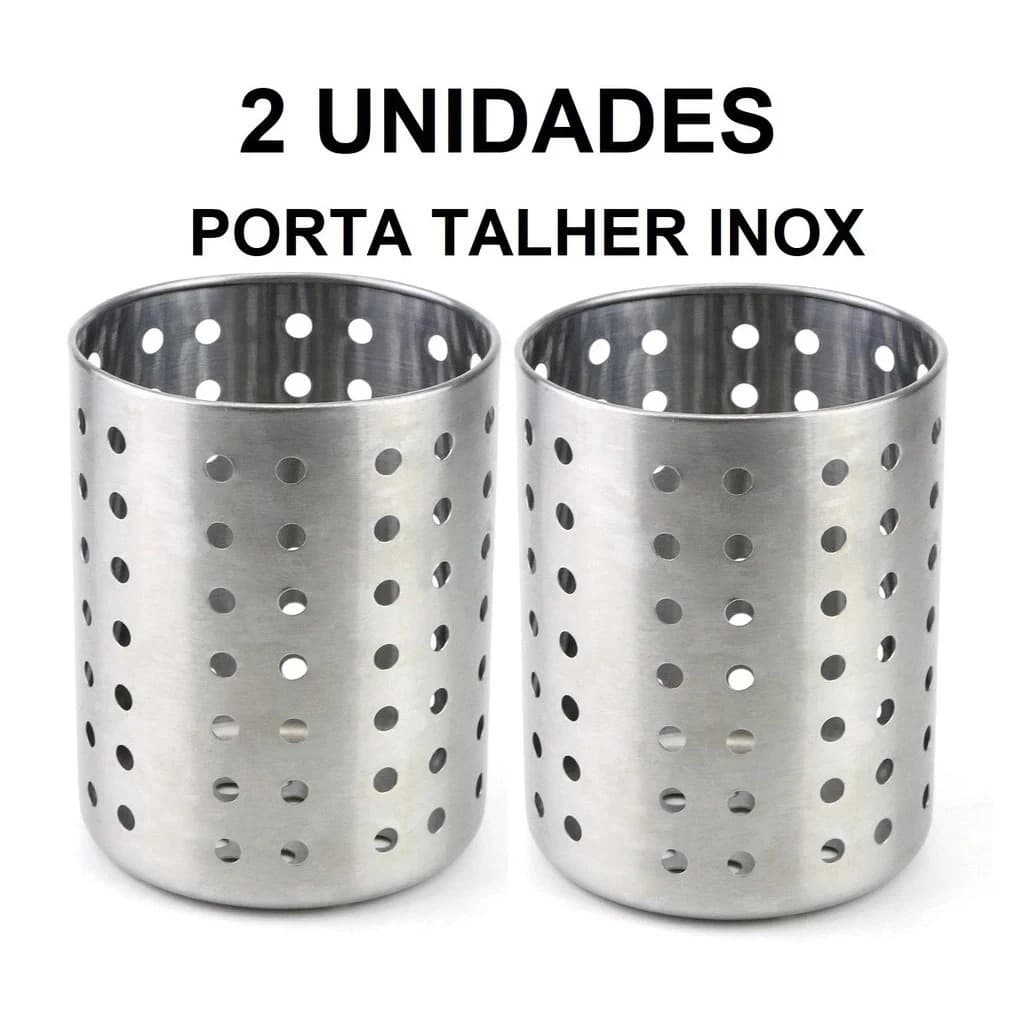 KIT 2 PÇS Porta Talher Vazado Escorredor De Inox Cozinha Porta Objetos-4570
