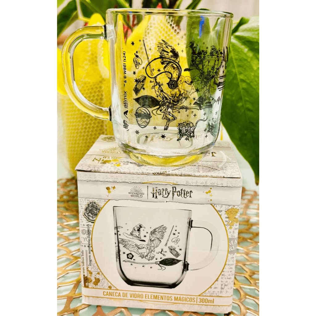 Caneca Harry Potter Vidro 300ml Oficial Warner Allmix Elementos Mágicos