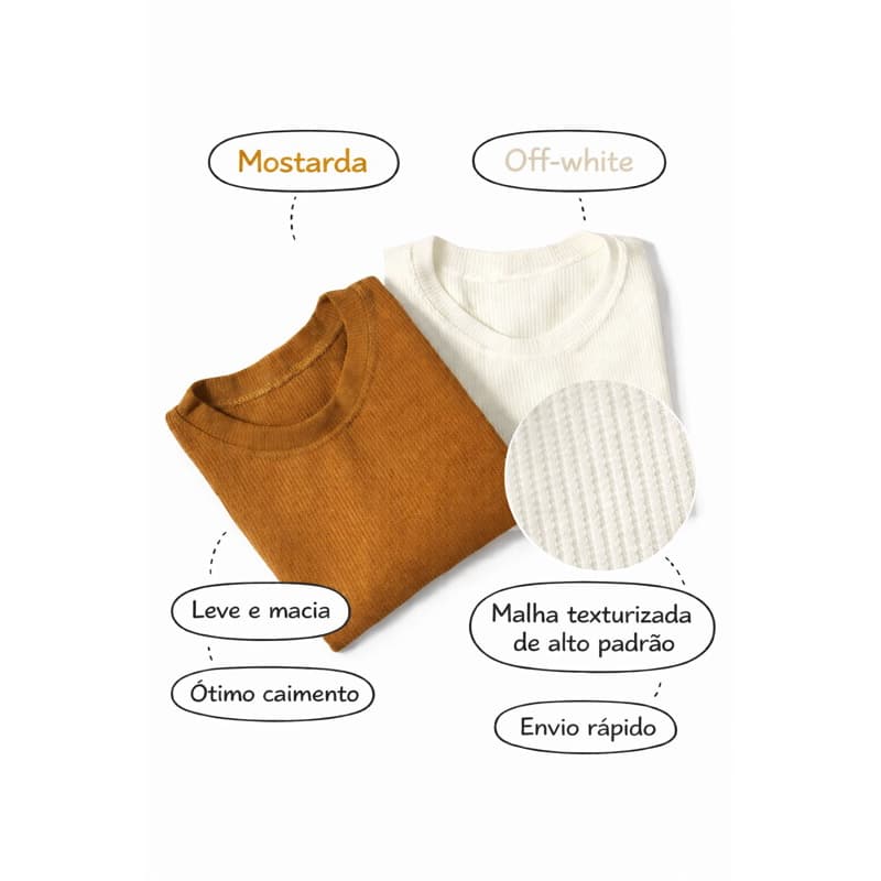 KIT 2 Camiseta Infantil Oversized Malha Texturizada