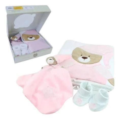 Kit Presente Bebê Recém Nascido Manta blanket Naninha E Pantufas Zip - Cores azul e rosa