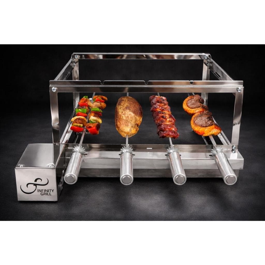 Gira Grill Inox 4 Espetos Elétrica Giratória